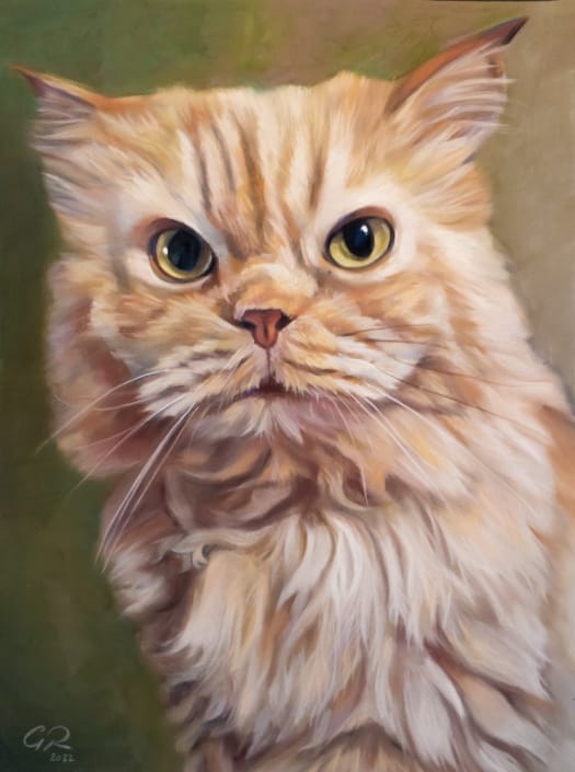 Retrato al pastel de un gatito de pelo dorado