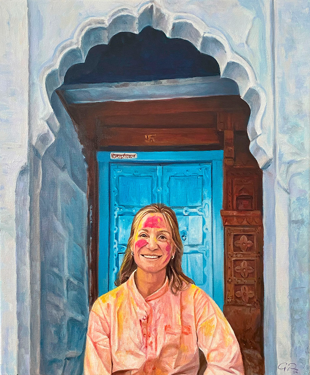 Retrato al oleo de una mujer en la India